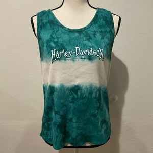 HARLEY DAVIDSON Tie Dye Color Block Biker Summer Tank Top Blue XL
